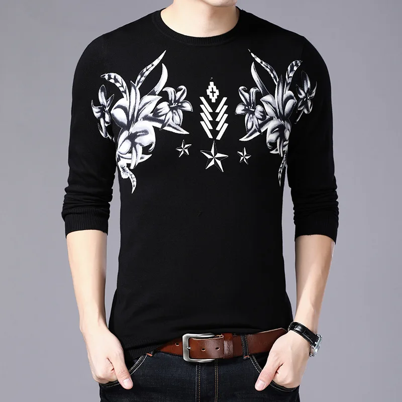 

Chinese style 3D bird flower pattern fashion pullover knit sweater Autumn 2018 high-quality cotton soft comfortable sweater men