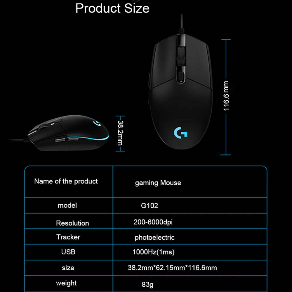 Оригинальная игровая проводная мышь logitech G102, Оптическая Проводная игровая мышь, поддержка настольного компьютера/ноутбука, Поддержка windows 10/8/7