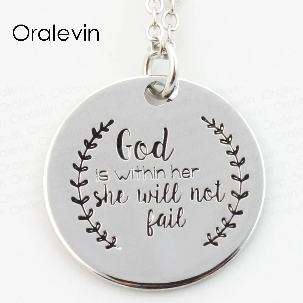 

Wholesale GOD IS WITHIN HER SHE WILL NOT FAIL Engraved Pendant Charms Necklace Lover Gift Jewelry ,22MM, 10Pcs/Lot, #LN191