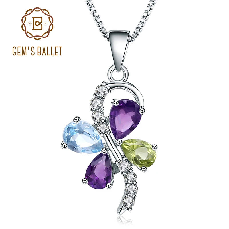 Женский кулон с бабочкой GEM'S BALLET голубой топаз аметист перидот смешанный