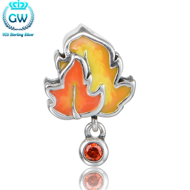 

925-Sterling-Silver Maple Leaf Charm With Yellow Enamel Necklace Charm Bracelets Bangles Beads & Jewelry Making S372
