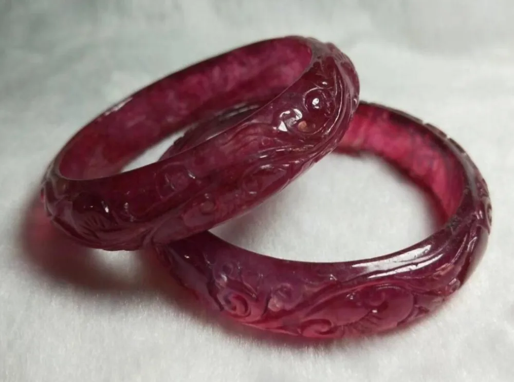 57mm beautiful HAND-CARVED CHINESE red ruyi JADEITE JADE BANGLE BRACELET