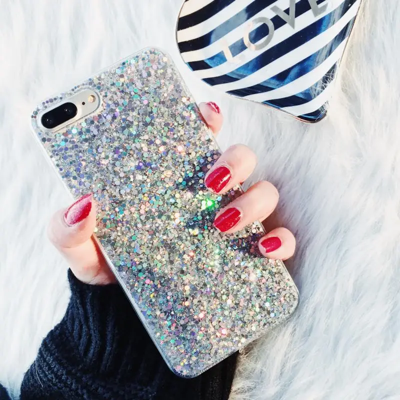 Coque For iPhone 7plus TPU Silicon Case For iPhone 5 5S SE 6 6S 7 8 Plus Cover For iPhone 11 Pro XR X XS Max Bling Glitter Funda