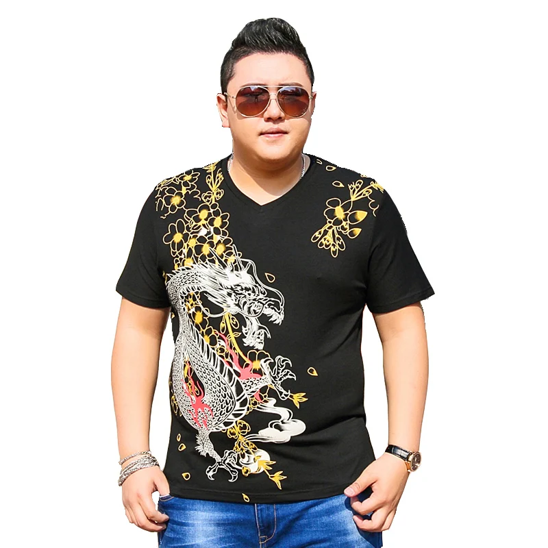 

Free shipping summer men's fat guy short-sleeve T-shirt 2xl-5xl 7xl 6xl print plus size loose half-sleeve shirt Chinese style