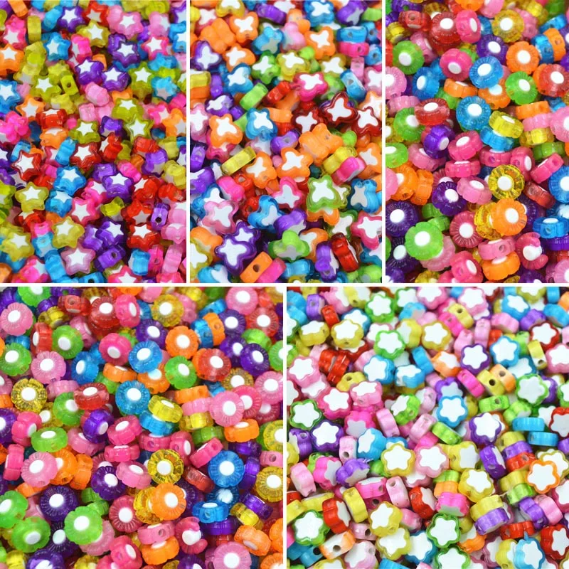 Модные Акриловые бусины 100 шт./лот в виде бабочек и цветов для самостоятельного