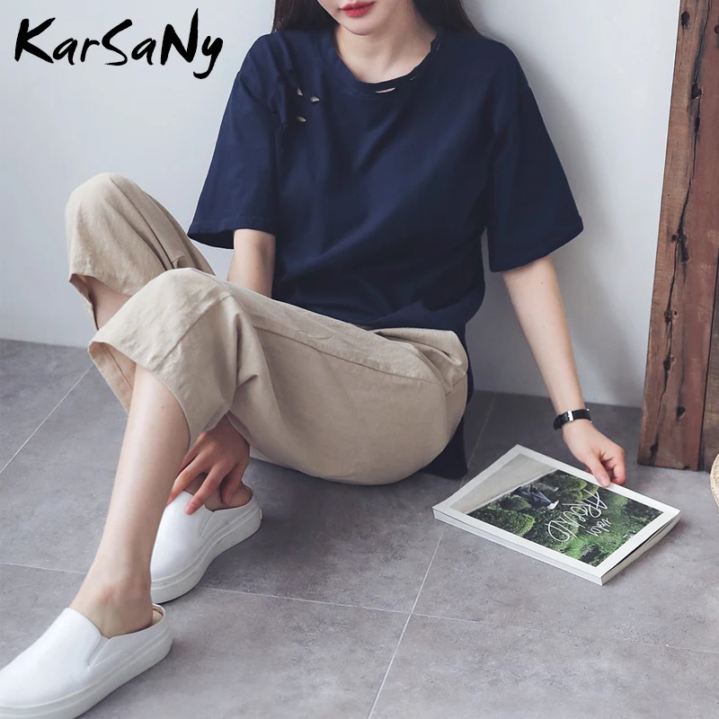 

KarSaNy Summer Linen Wide Leg Pants Women Capri White Summer Office Pants High Waist Cotton Trousers Women Linen Trousers Ladies