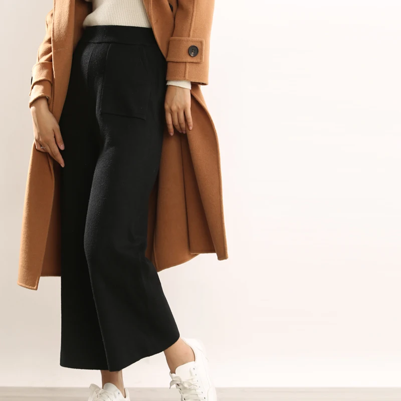 ZEHANGSEA-casual, широкие штаны, 18, зимние новые, с высокой талией, вязаные, свободные, шерстяные, модные штаны, большие размеры, одноцветные, женские модели