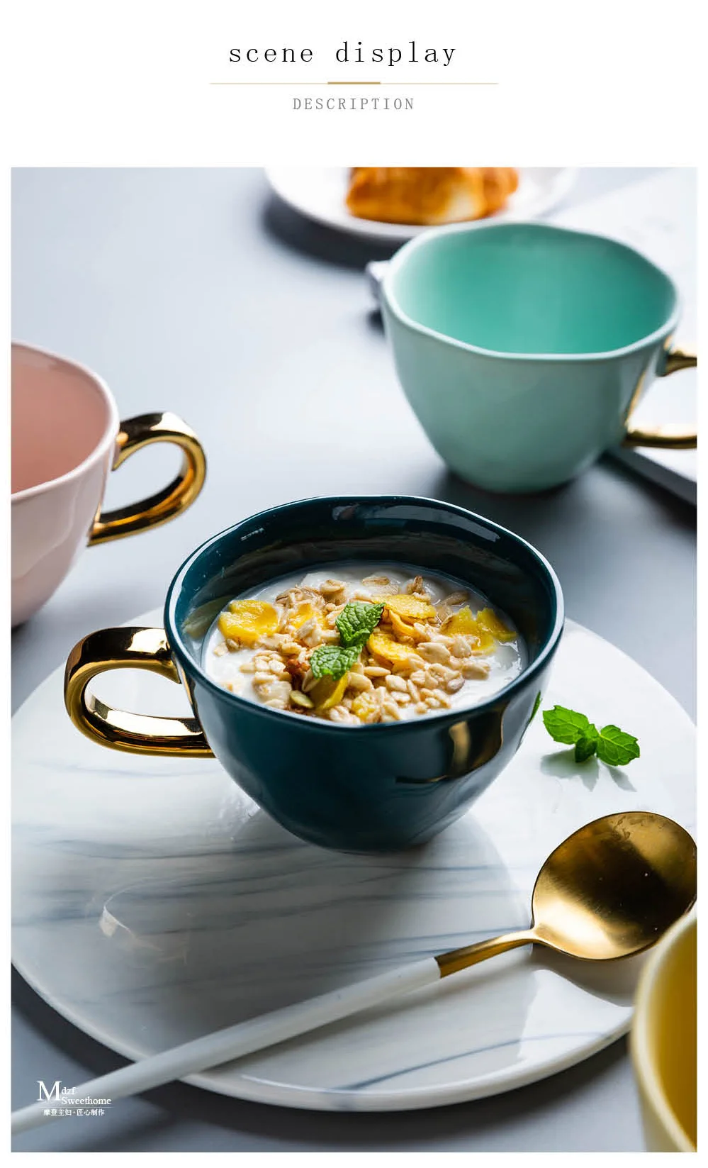 MDZF SWEETHOME Marble Ceramic Mug Gold Rim Coffee Milk Cup for Office and Home Perfect Gift for Family and Friend
