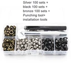 Металлические люверсы и инструменты для установки, 300 наборов, 3,5-5 мм, серебристая черная бронза, Смешанная упаковка, заклепки, металлические отверстия, кнопки для инструментов