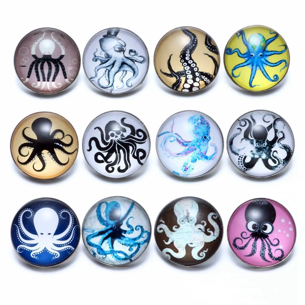 12 шт./лот Осьминог темы Стекло Талисманы 18 мм кнопки украшения для щелкает