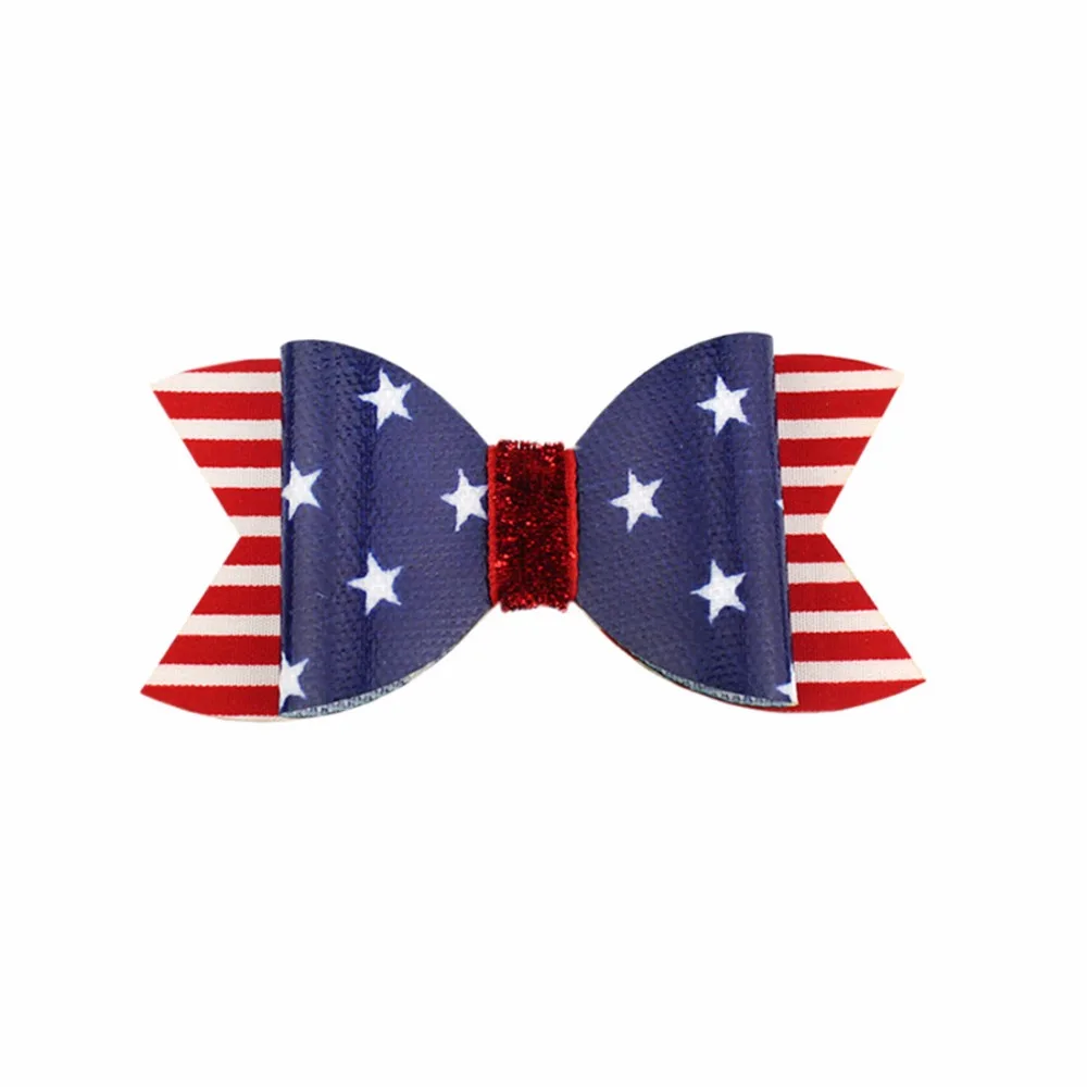 10pcs / lot American Flag Hair bow Clips For Fourth of July Nylon Headband Accessories Kids Patriotic Bow |