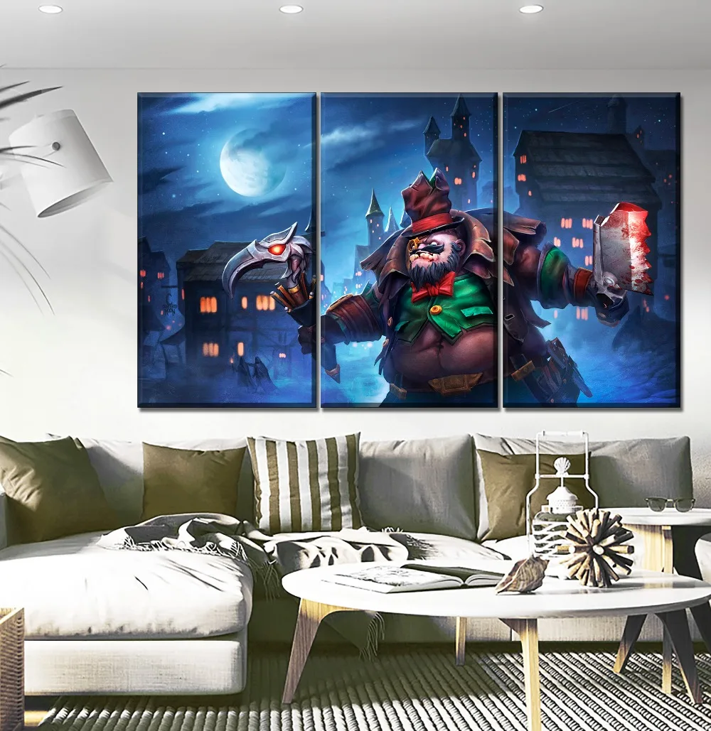 Настенное Изображение 3 панели ночная картина DotA 2 Pudge Hero Современная