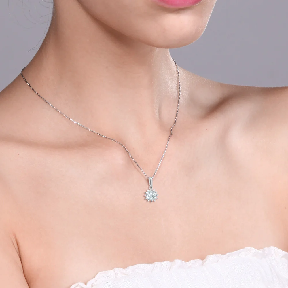 18 К White Gold 0.40 ct круглый голубой аквамарин алмазный кулон с цепочкой модные