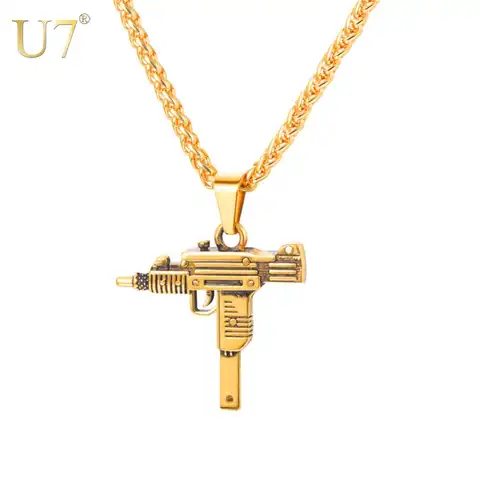 U7 панк рок ожерелье УЗИ в форме винтовки кулон и цепь крутые мужские ювелирные изделия подарок для Него P1159