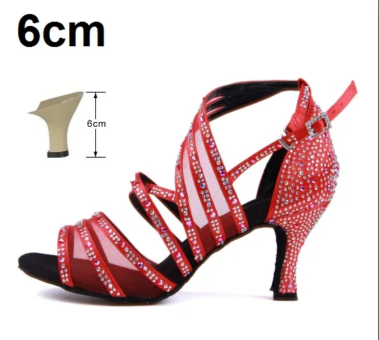 Red 6cm Женские бальные туфли для латинских танцев; Цвет черный, красный, телесный; танцевальные туфли для сальсы, бачаты, танго; вечерние свадебные туфли на каблуке 8,5 см с мягкой подошвой; VA45 - Цвет: Red 6cm