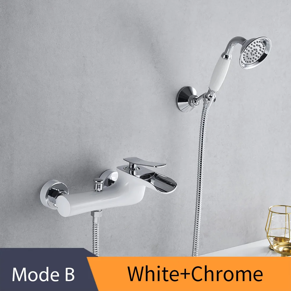 White and Chrome B Смесители для ванны, хромированный набор для ванны, белый набор для душа, смеситель для ванны, двойной душ, настенный для ванной, WF-6019 - Цвет: White and Chrome B