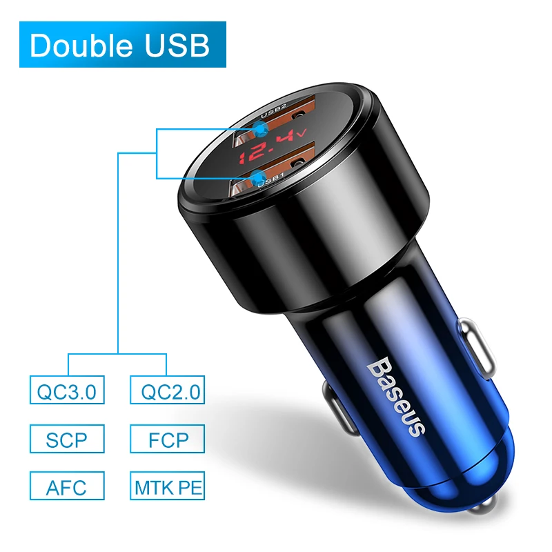 Dual QC3.0 Blue Автомобильное зарядное устройство Baseus Quick Charge 4,0 3,0 для Xiaomi mi 9 Red mi Note 7 Pro 45 Вт PD быстрое зарядное устройство AFC SCP для iPhone 11 Pro Max - Тип штекера: Dual QC3.0 Blue