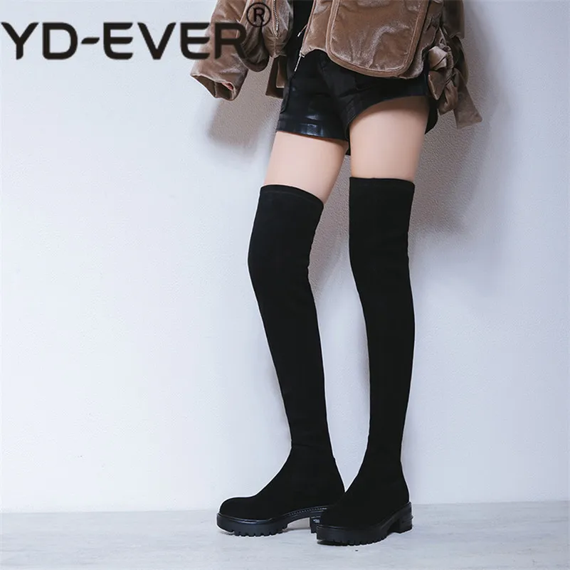 YD EVER облегающие высокие сапоги на платформе в стиле панк женские теплые из