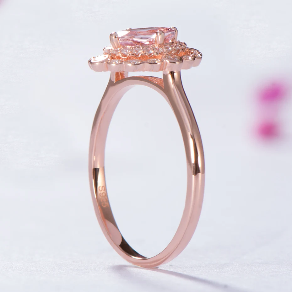 Kuolit 0.7CT натуральный морганит драгоценный камень кольца для женщин 925 пробы серебро розовое золото кольцо Свадьба Помолвка хорошее ювелирное изделие