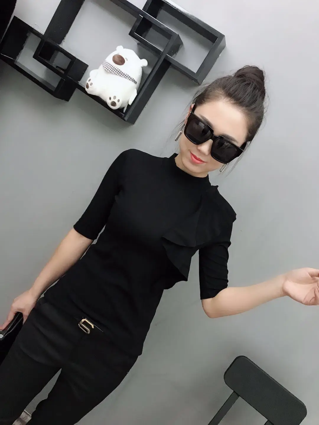 2020 Spring Half Sleeve O Neck Ruffles Cotton T-shirts Women Fashion Body Colorful Bodycone Tops | Женская одежда