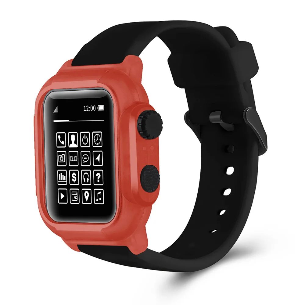 Black Red Case Силиконовый спортивный водонепроницаемый чехол для Apple Watch Series 5 4 3 2 с сменным ремешком 42 мм 44 мм 40 мм аксессуары для часов - Цвет ремешка: Black Red Case