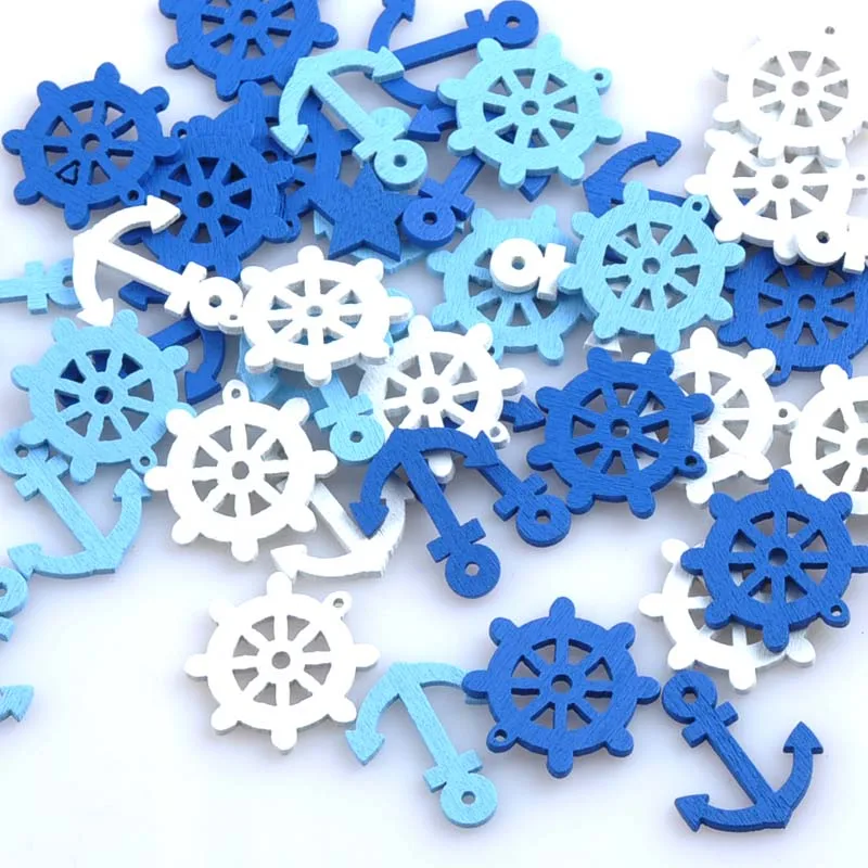 Смешанные деревянные морские пуговицы с 1 отверстием якорь и штурвал ручной