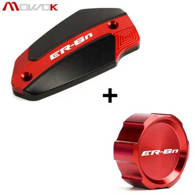 Front and Rear Red Для Kawasaki ER6N E R6N 2009- мотоциклетный Алюминиевый задний и бачок тормозной жидкости для переднего колеса крышка цилиндра логотип ER6N - Цвет: Front and Rear Red