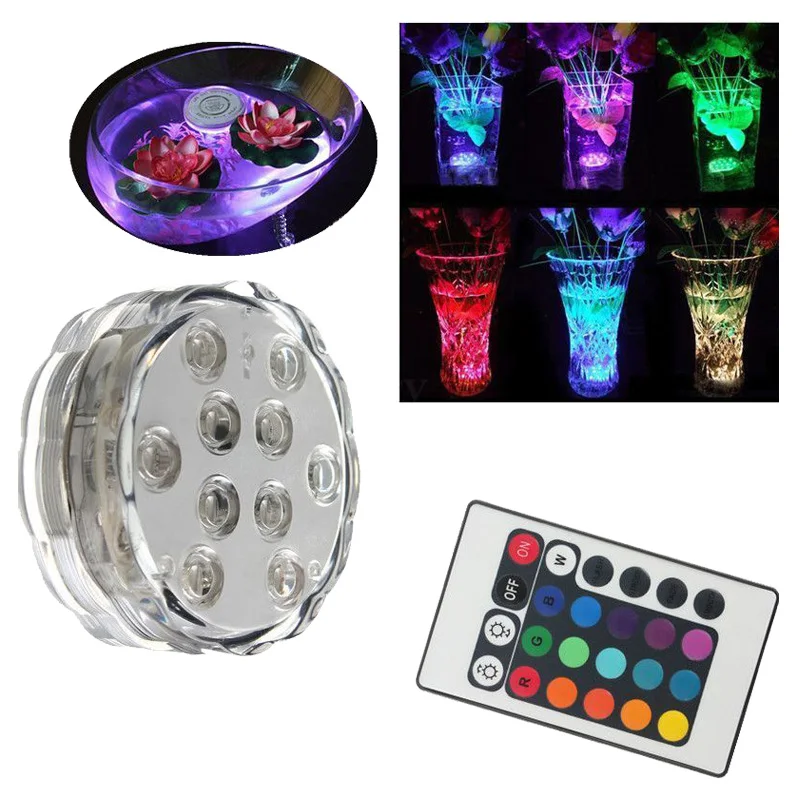 10 LED RGB Multi Color Aqua Submersible Base Candle Light Up Lamp + Remote