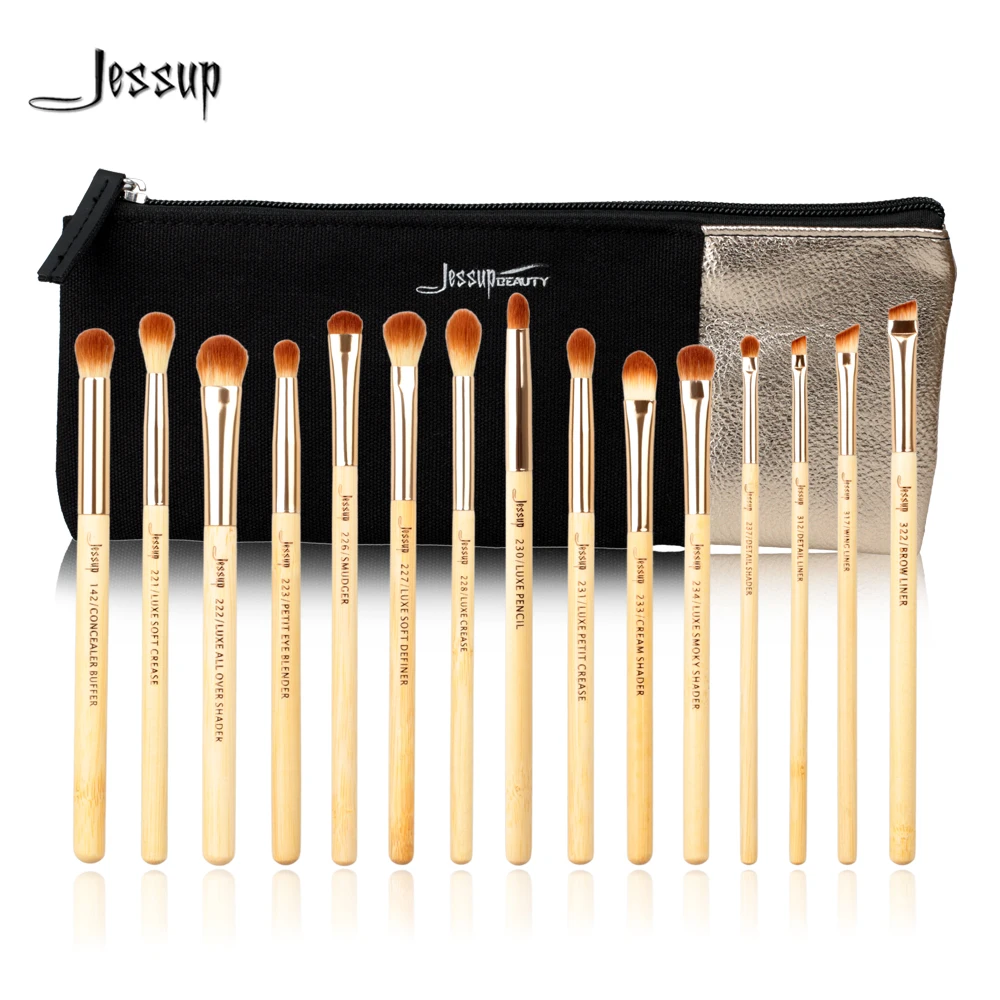Jessup кисти, 15 шт., для красоты, бамбуковые, Профессиональные кисти для макияжа, набор T137 и косметички, женская сумка, CB001, кисти для макияжа, инструменты