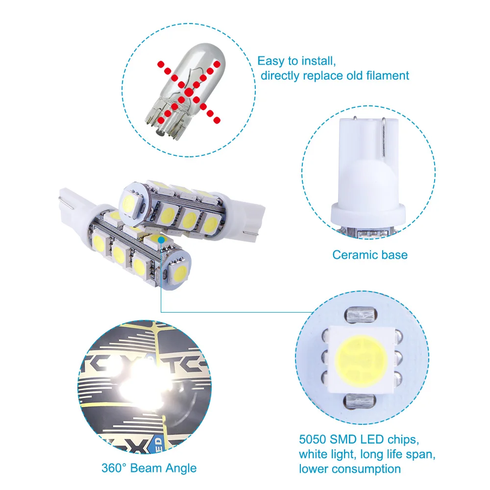 TC-X 5 пар T10 5050 194 168 192 Автомобильная бокосветильник ПА W5W 13 светодиодов 13smd
