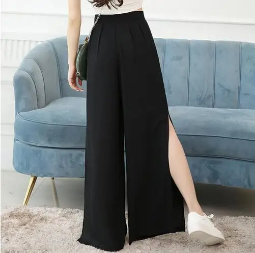 

Black Loose Trousers Women 2018 Summer Women Pants High Waist Wide Leg Pants Fashion Chiffon Casual Pants Office Lady Pants