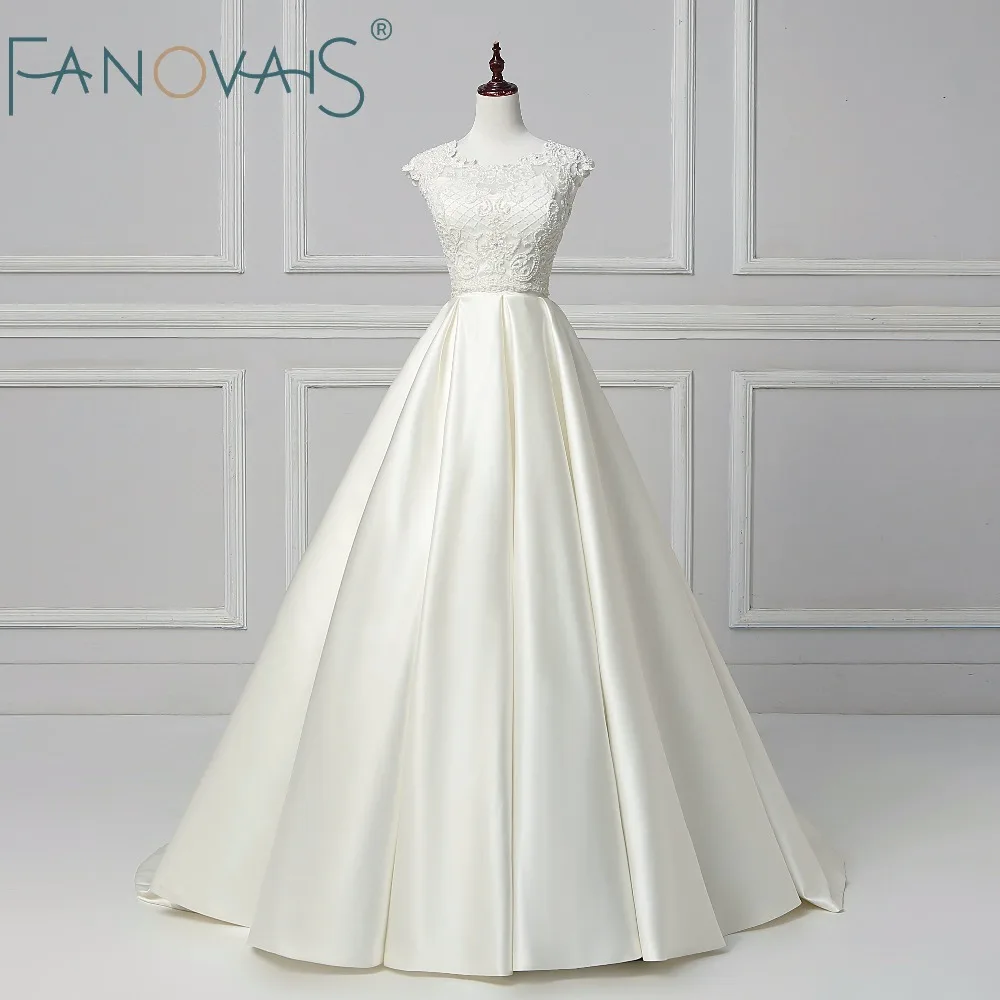 

Elegant Beads Wedding Dresses Two Pieces Satin Vestido de Novia 2019 Robe de Mariee Vintage vestido de casamento Simple Wedding