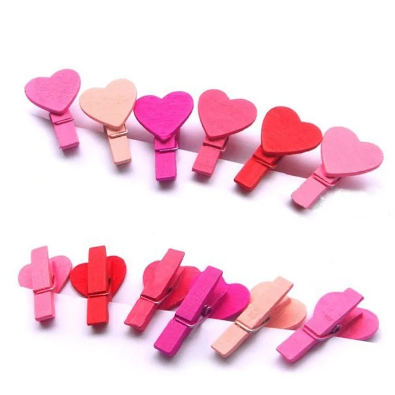 12 шт./пакет мини любящее сердце Деревянные прищепки красного розового белого