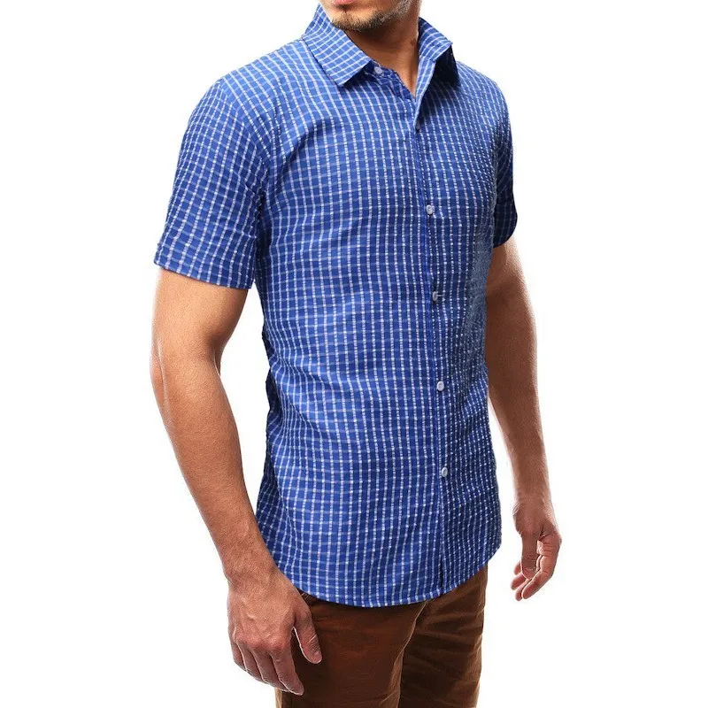 

2019 New Men's Summer Short Sleeve Shirt Male Casual Striped Shirts Men Red Blue Black Slim Fit Shirt Tops M-2XL