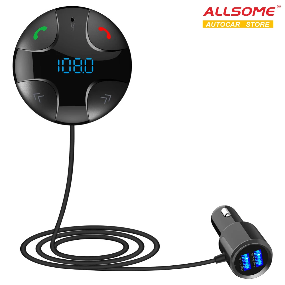 

Автомобильный комплект громкой связи ALLSOME, FM Bluetooth передатчик, Автомобильный MP3-плеер с поддержкой TF-карты, музыкальный проигрыватель, аудио ...