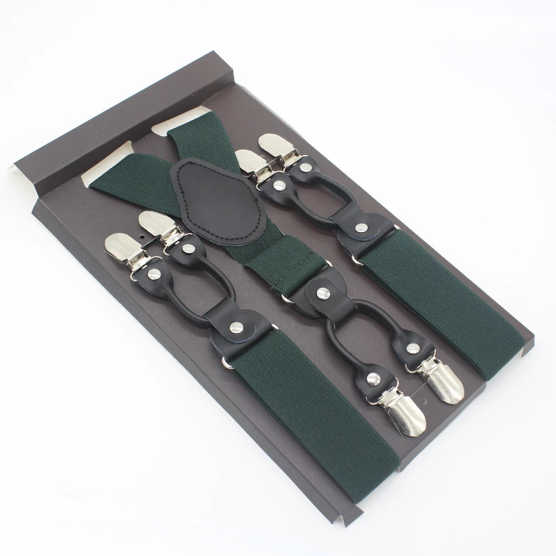 DARK GREEN 3,5*120 см модные полосатые подтяжки на 6 клипсах, мужские винтажные повседневные подтяжки для взрослых в западном стиле, регулируемый ремень - Цвет: DARK GREEN