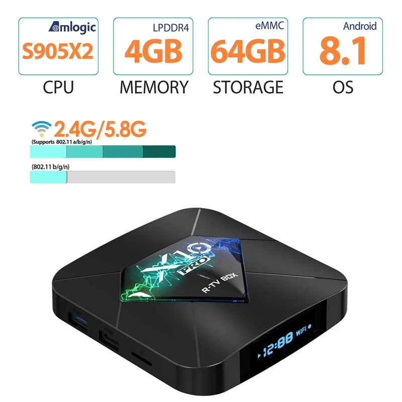 X10 PRO Smart tv BOX Android 8 1 DDR4 4 Гб 64 Amlogic S905X2 четырехъядерный 2 4G/5G двойной wifi USB3.0 BT4.0 3D 4K HDR
