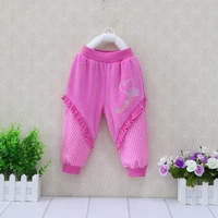2021 little q baby girl velvet elastic long pants summer spring childrens clothing british style lace patchwork beads trousers