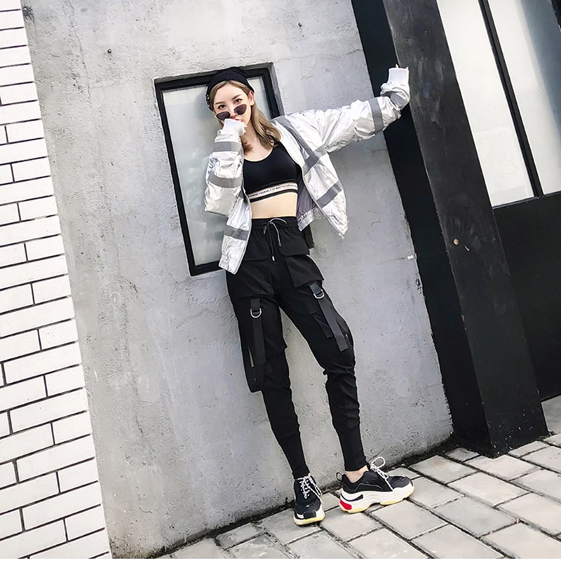 Уличная одежда повседневные Стрейчевые брюки с высокой талией однотонные