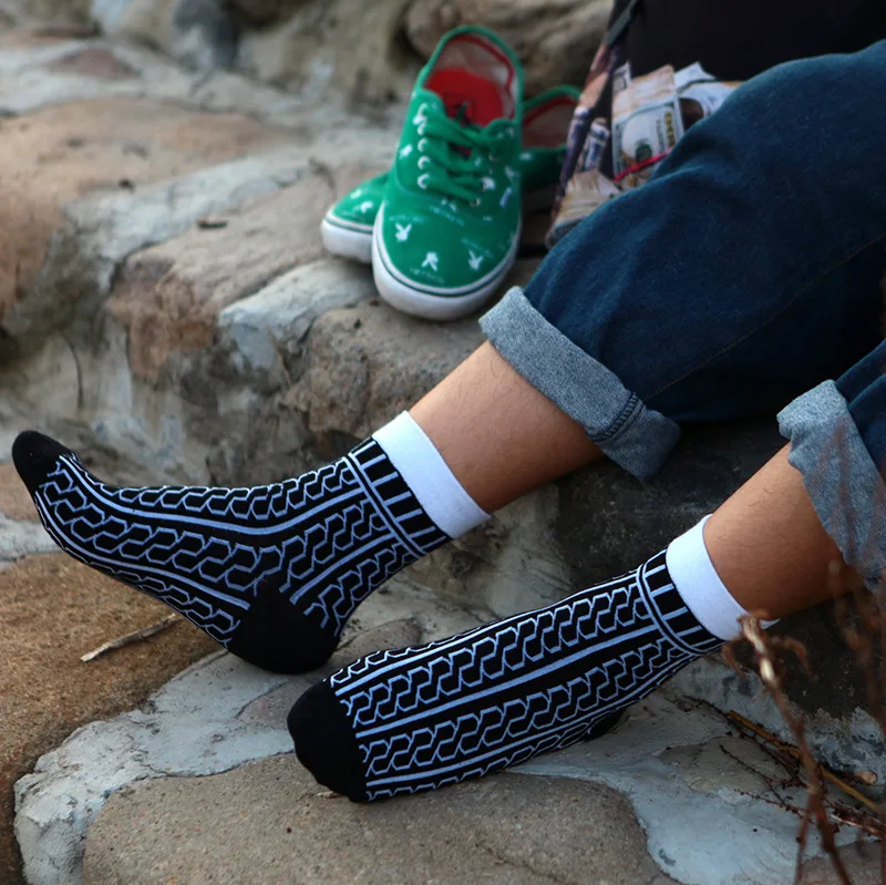 10 Пар/лот Новые зимние мужские носки хлопчатобумажные черные цепи серии личность