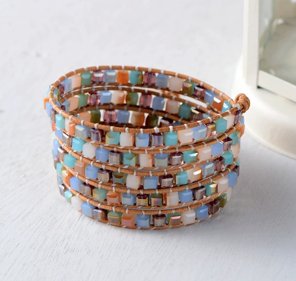 Модные Кристаллы 5 рядов кожаный браслет с бусинами плетеный дружба шикарные