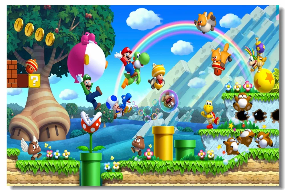 Custom Canvas Wall Decals Super Mario Bros U Poster Stickers Video Game Papers Kids Bedroom Decorations #0473# | Дом и сад