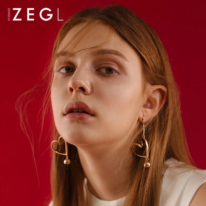 Женские серьги в форме сердца ZEGL длинные сердца|Серьги-подвески| |