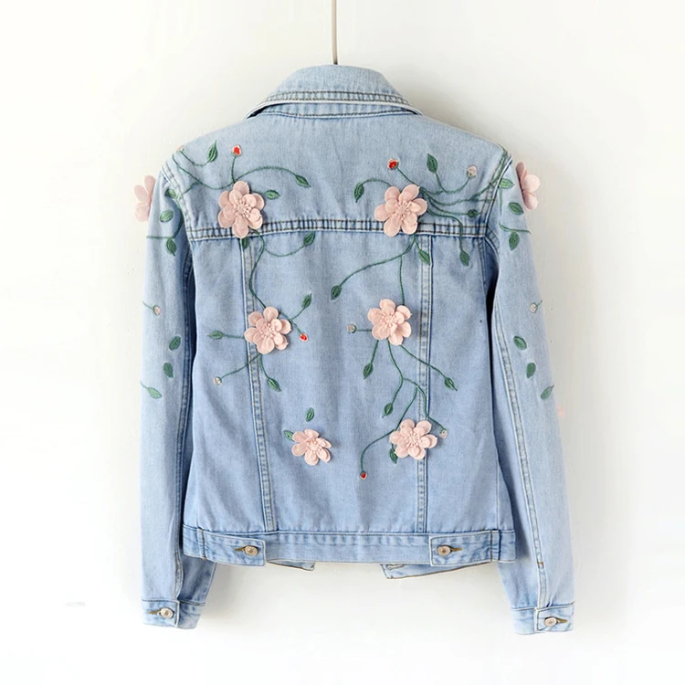 Женская джинсовая куртка с вышивкой повседневная 2018|women denim jacket|embroidery jacket womenembroidery