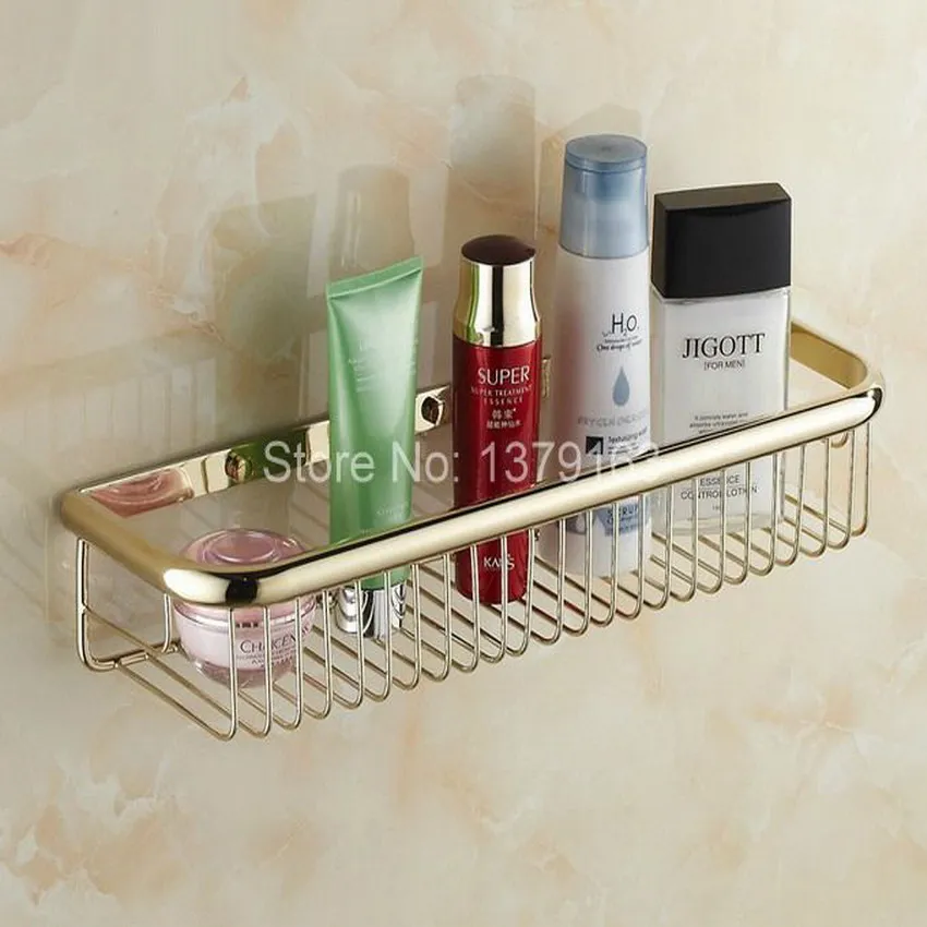 Luxury Gold Color Brass Wall Mounted Bathroom Accessory Single Tier Soap / Sponge Corner Shower Storage Basket aba096 | Обустройство