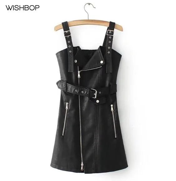 Новинка 2017 модное мини-платье SWISHBOP из искусственной кожи с ремешками молнией