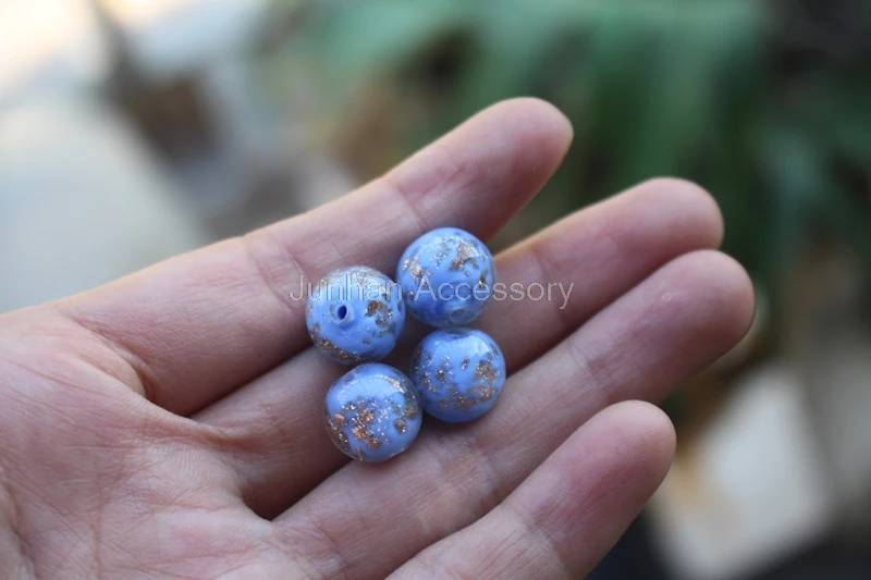 

10Pcs/Lot 12mm Handmade Lampwork Beads Sky Blue Color With Gold powder