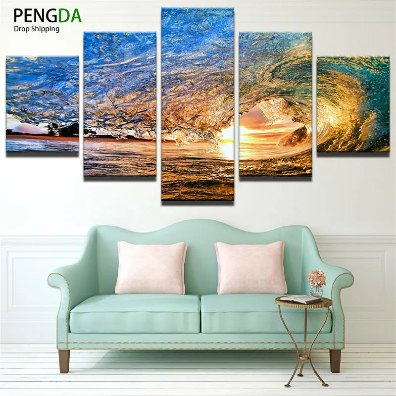 PENGDA Frames Abstract Canvas Painting 5 Panels Landscape Wall Art Oil Poster Modular Pictures For Living Room Home Decor | Дом и сад