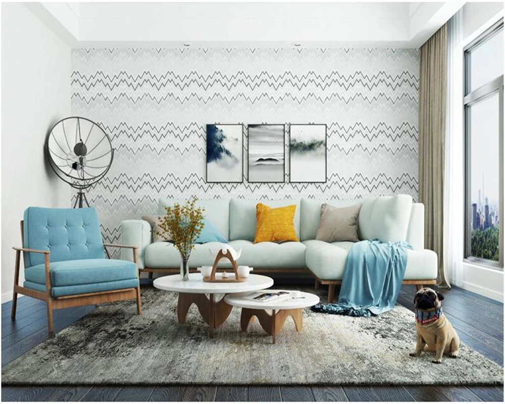 

beibehang Nordic wallpaper black and white geometric ripple modern living room TV backdrop restaurant bedroom wall paper tapety