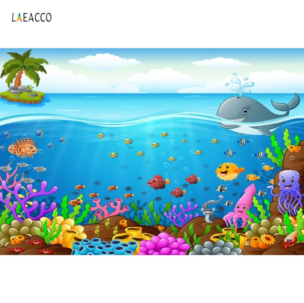 Детские фоны мультфильм Рыба море День Рождения Вечеринка коралловый корпус летний узор фотографии фоны фотосессия Фотостудия